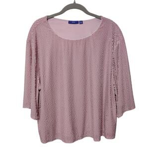 Apt 9 Women's Sz XXL Blush Pink Burnout Polka Dot Cropped Boxy Shirt 1/2 Sleeve